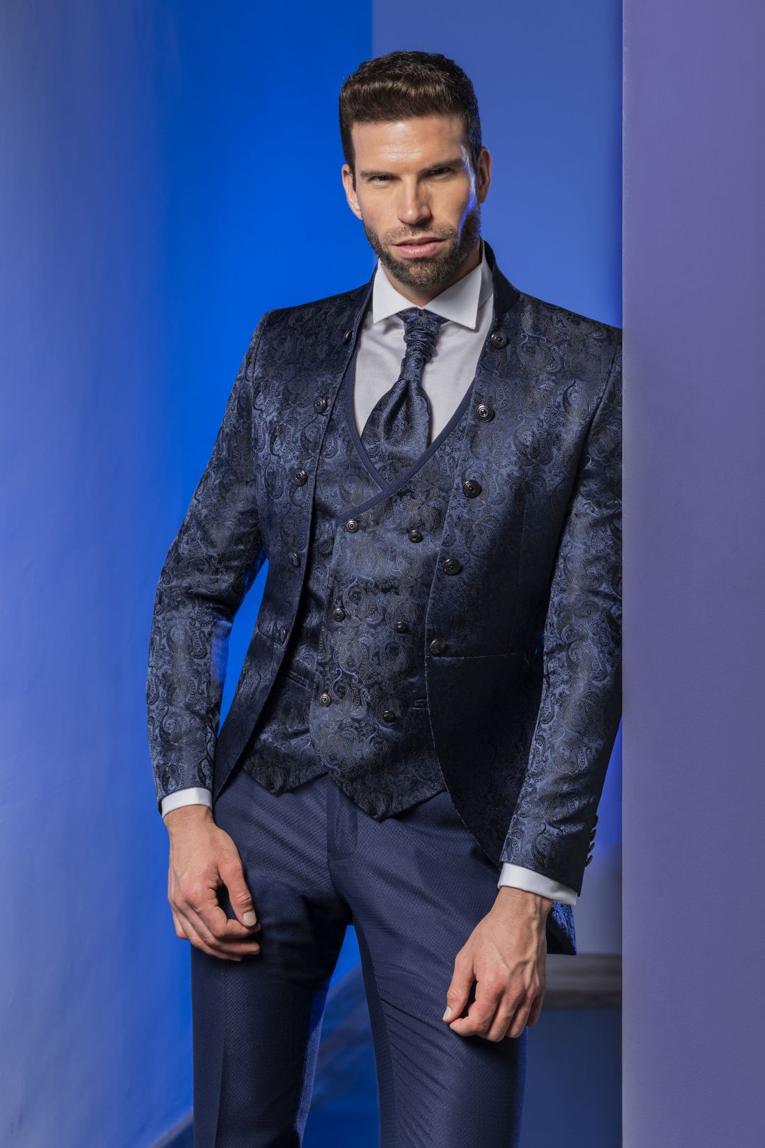 Giovanni Ricci Ceremonia 2025   Traje azul cuello mao